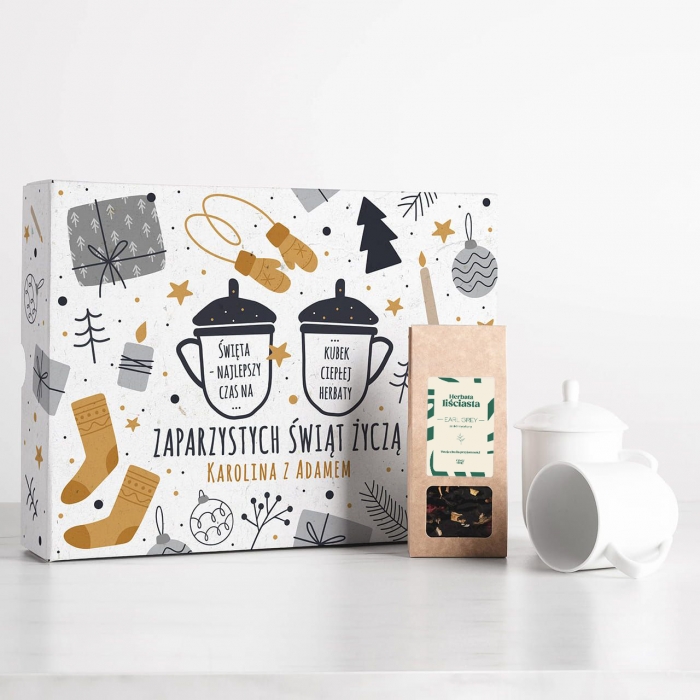 Zestaw świąteczny kubki z przykrywką + herbata PREZENT NA ŚWIĘTA